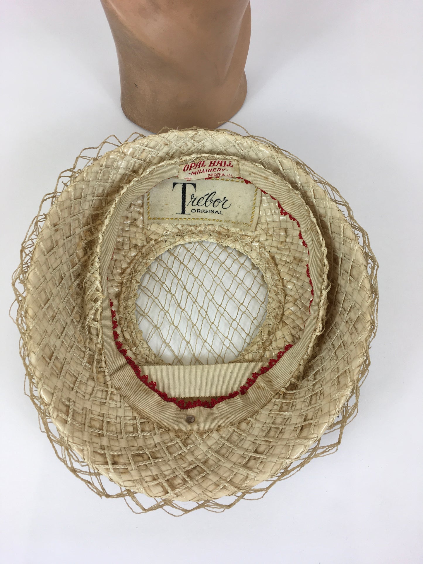 Original Late 1940’s Early 1950’s Straw & Raffia Overlay Cream Hat - An Iconic Staple Piece For A Collection