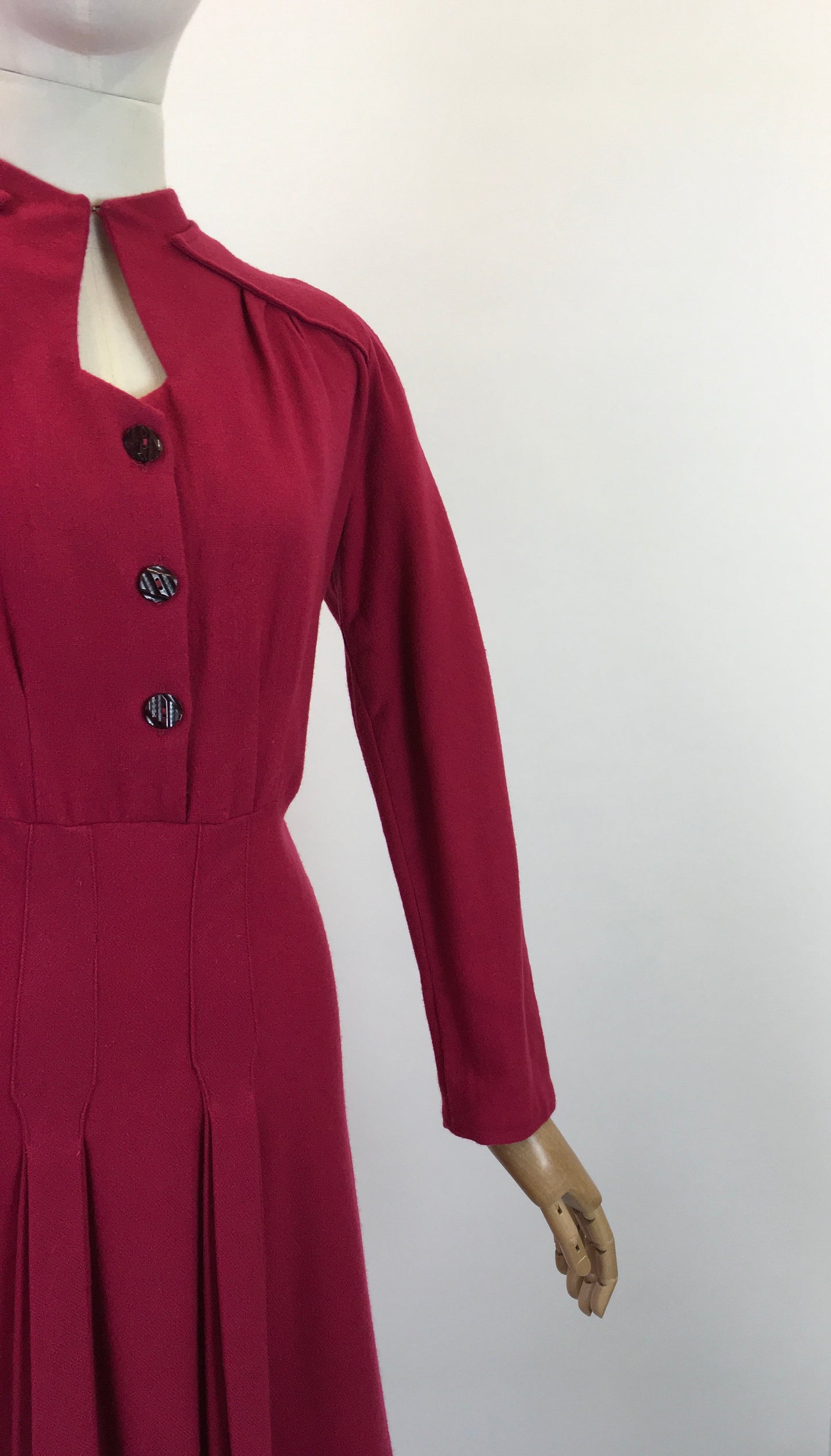 Original 1940's Early CC41 Woollen Dress - In A Bright Raspberry Red