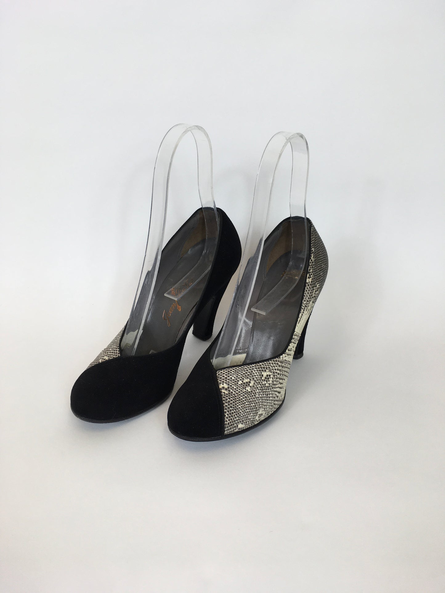 Original 1950’s STUNNING Black And Snakeskin Heels - Made By ‘ Jean La Val ‘