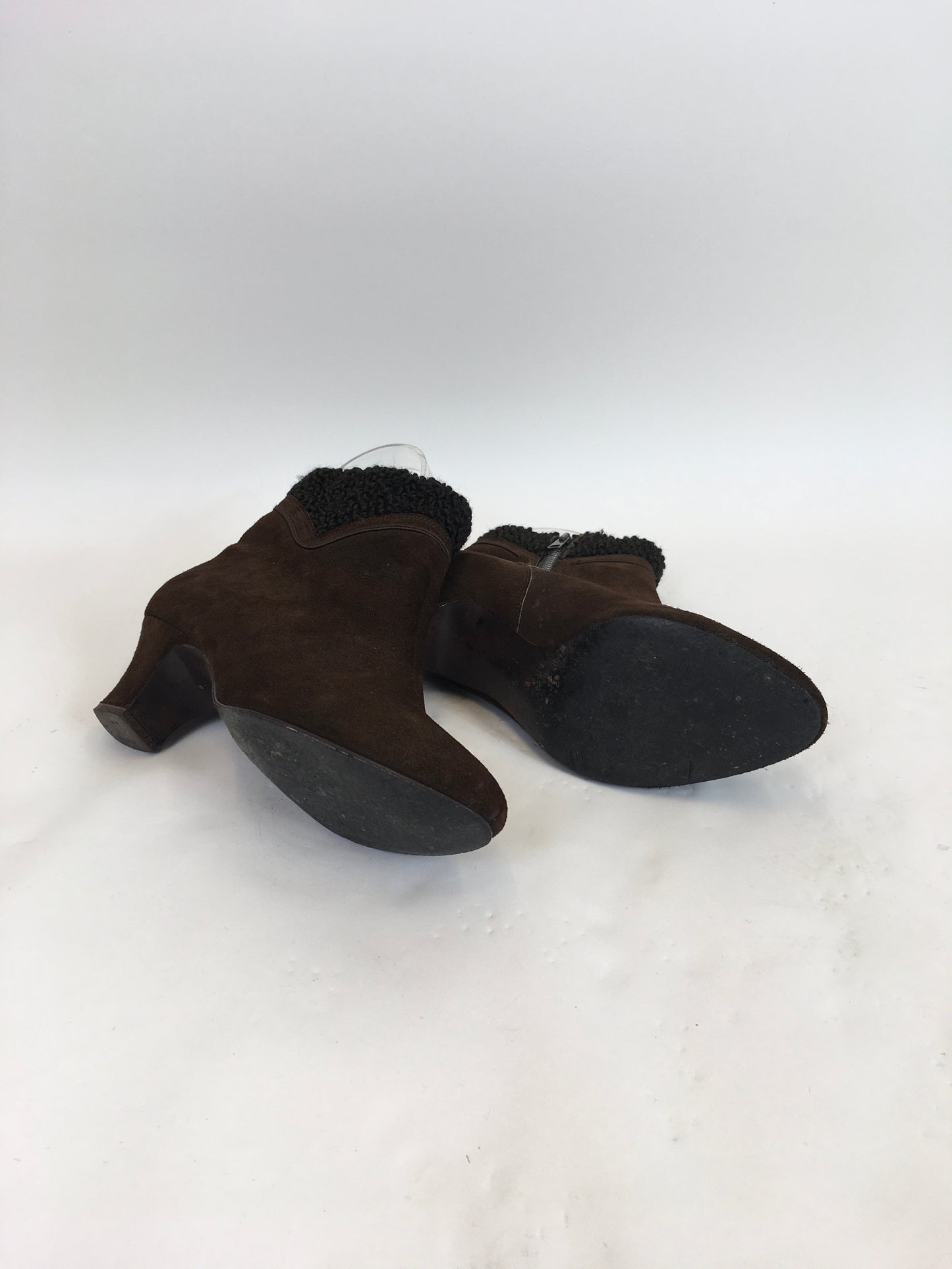 Original 1940's Fabulous ' Norvic' Heeled Boots - In Brown Suede With Fleece Lining