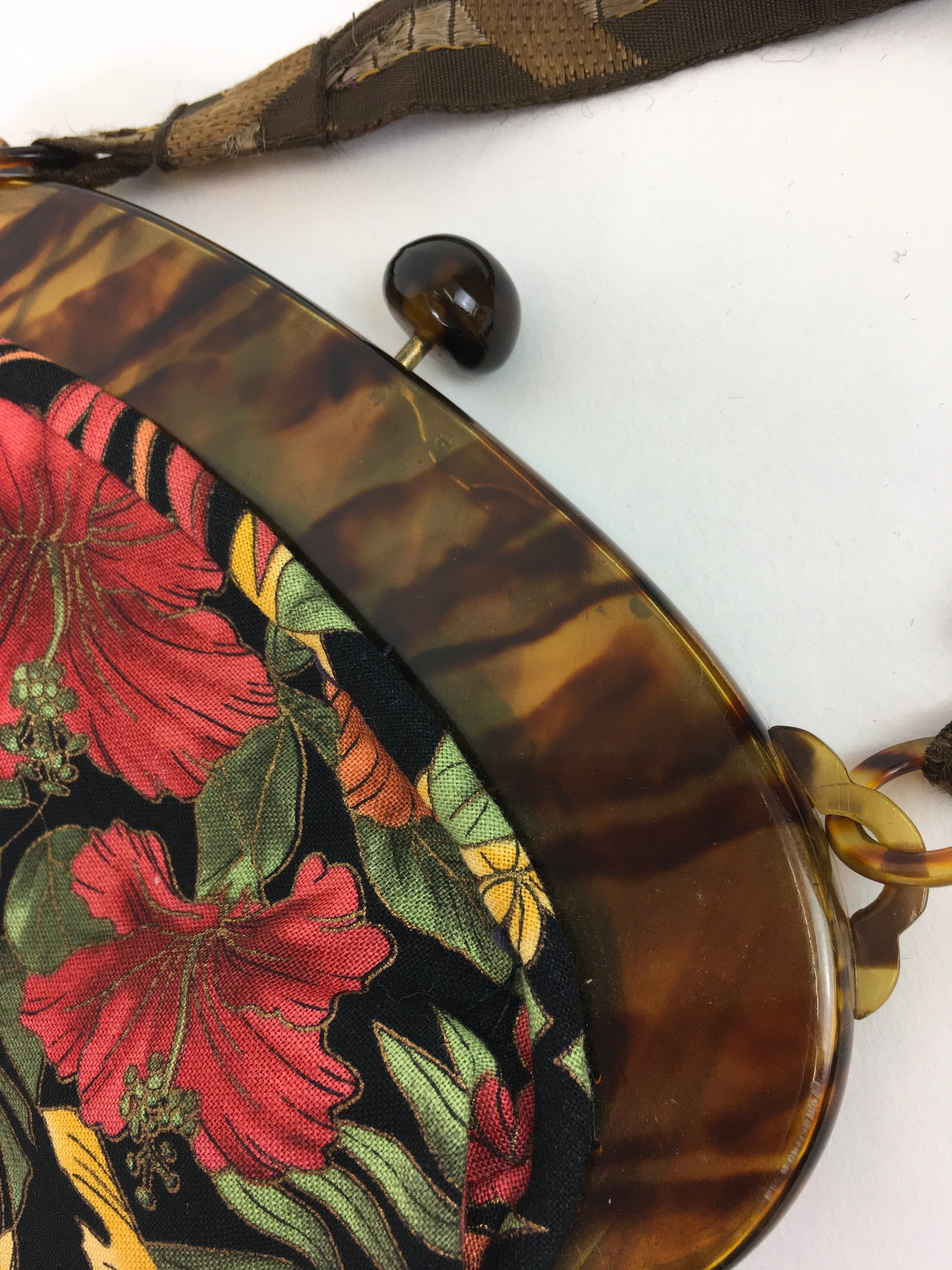 Original late 1920’s Handbag - Faux Tortoiseshell Clasp and Autumnal Brights Fabric