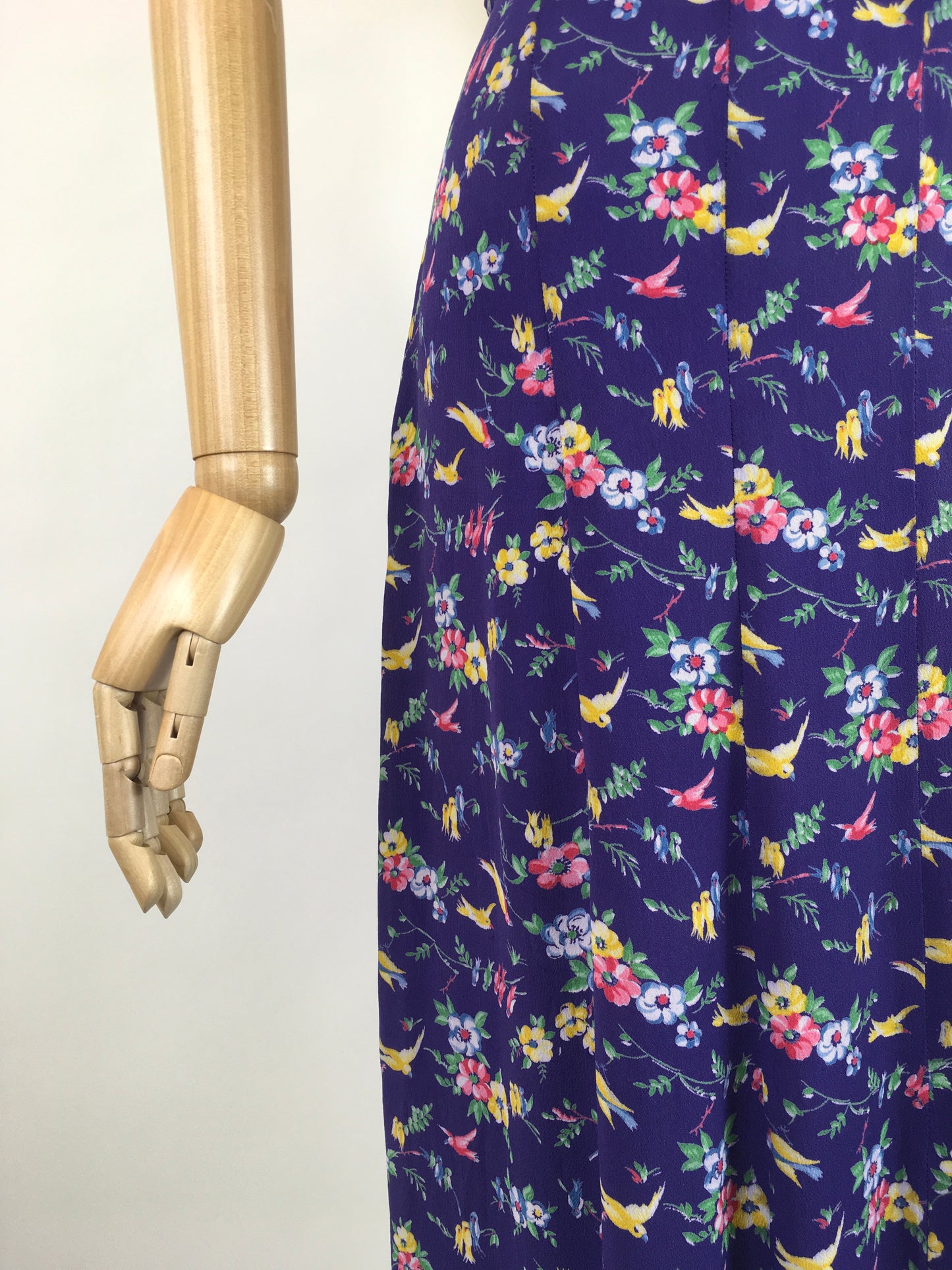 Original 1940s AS IS Novelty Print Crepe Dress - With Birds And Flowers in Rainbow colours