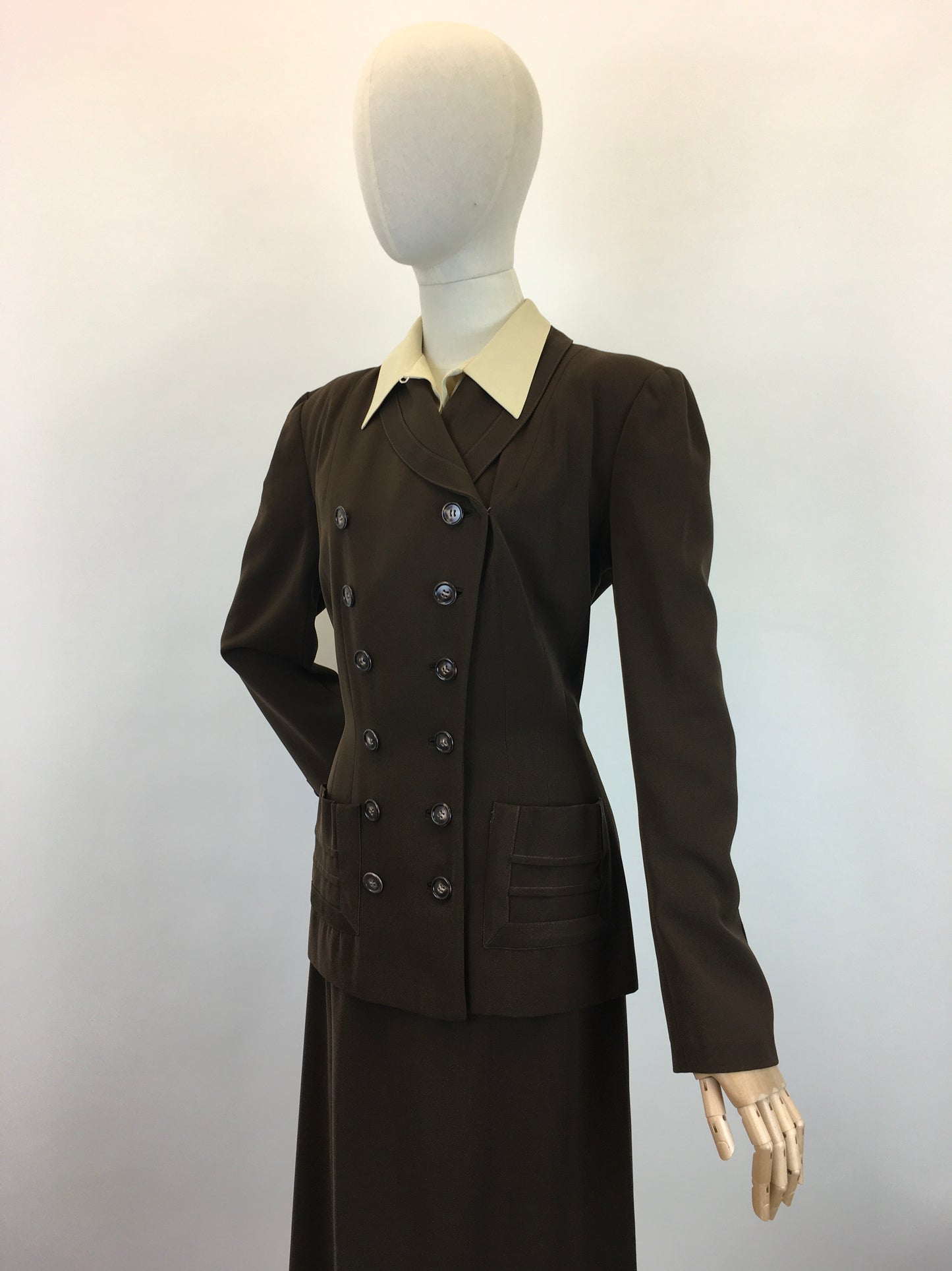 Original 1940's Sensational Chocolate Brown 2pc Suit - With Exquisite Detailing