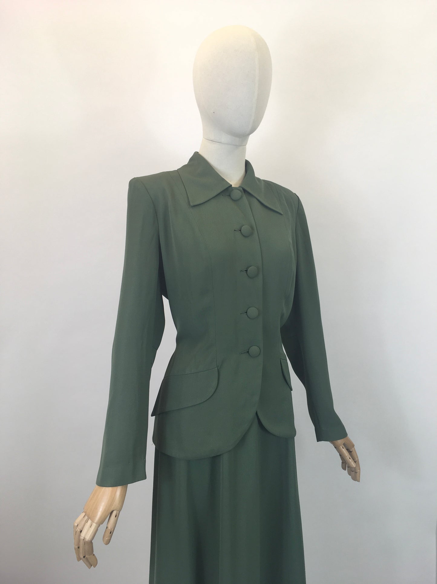 Original 1940's Fabulous 2pc Gabardine Suit - In A Soft Sage Green