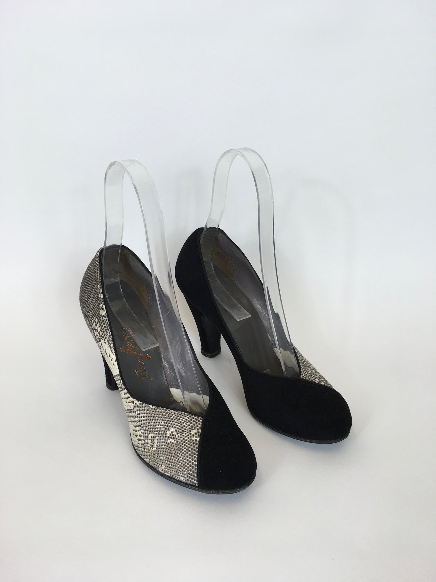 Original 1950’s STUNNING Black And Snakeskin Heels - Made By ‘ Jean La Val ‘