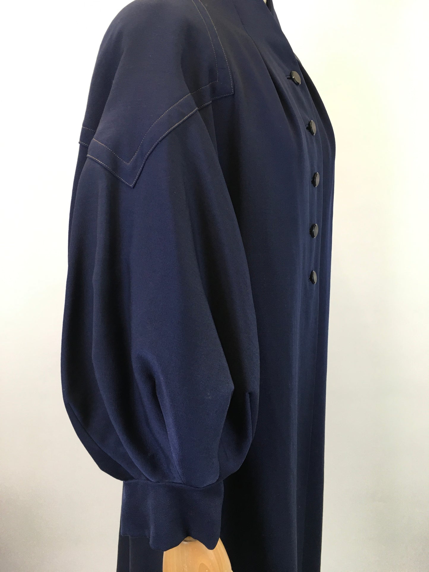 Original Late 1940’s Early 1950’s Stunning Navy Coat - With Phenomenal Bishop Sleeves