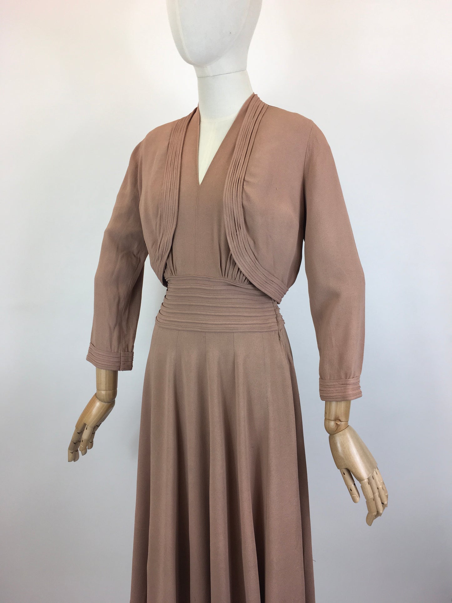 Original 1940’s Stunning Crepe Dress with Matching Bolero - In Powdered Rose