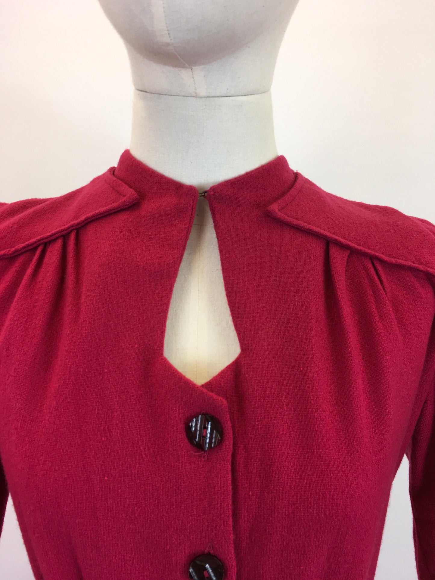 Original 1940's Early CC41 Woollen Dress - In A Bright Raspberry Red