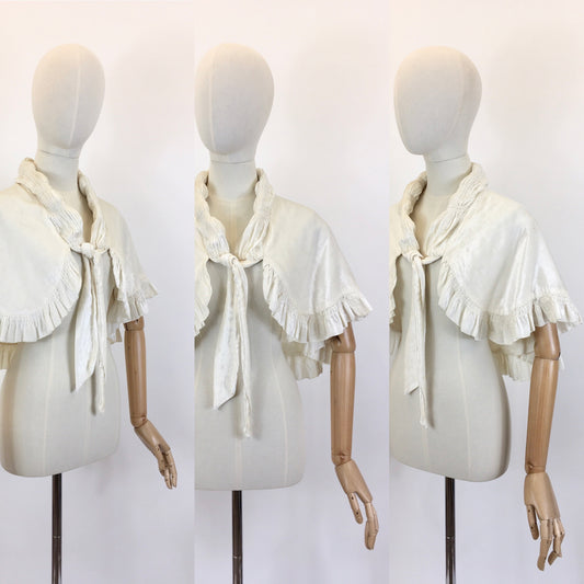 Original 1930’s Silk Velvet Caplet - In White With Exquisite Ruched Detailing