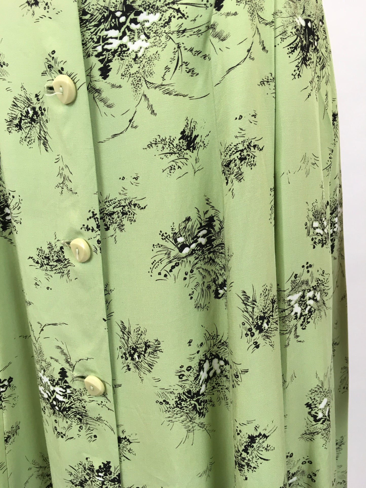 Original Late 1940’s ‘ St. Michael’ Cotton Day Dress - In a Beautiful Green and Black Stencilled Floral Print