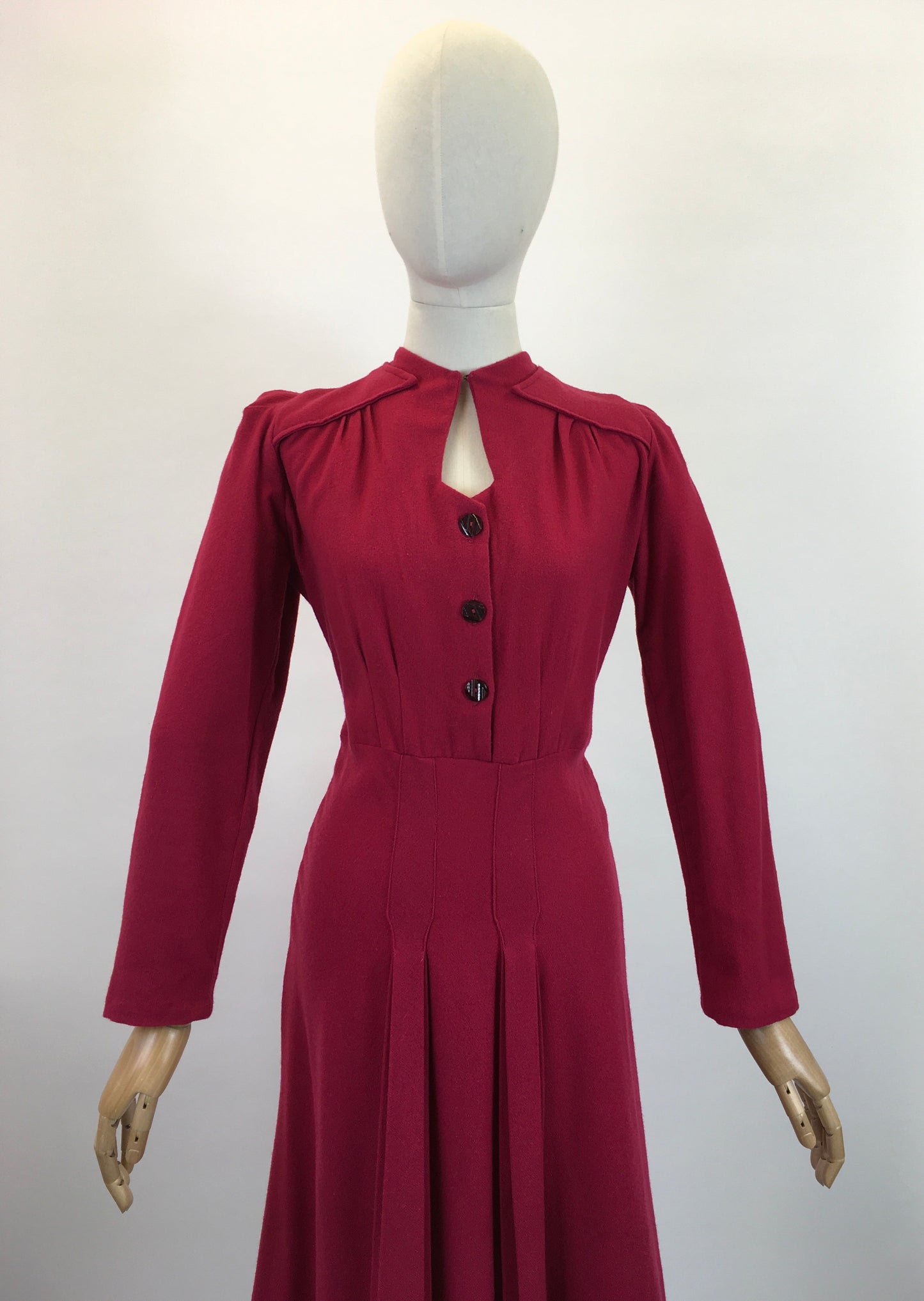 Original 1940's Early CC41 Woollen Dress - In A Bright Raspberry Red