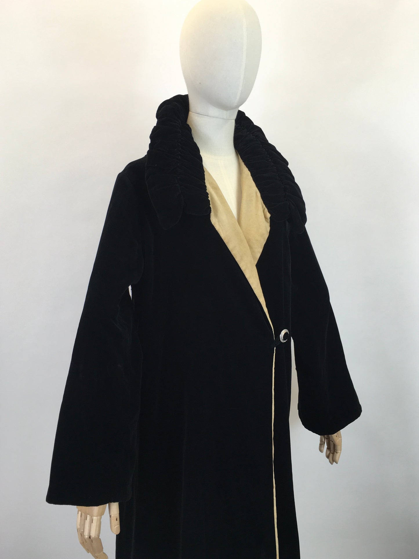 Original Early 1920's Sensational Opera Coat - In A Sumptuous Black Silk Velvet with Divine Collar