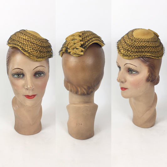 Original 1940’s Sensational Dark Mustard Headpiece - ‘ New York Creations Label ‘