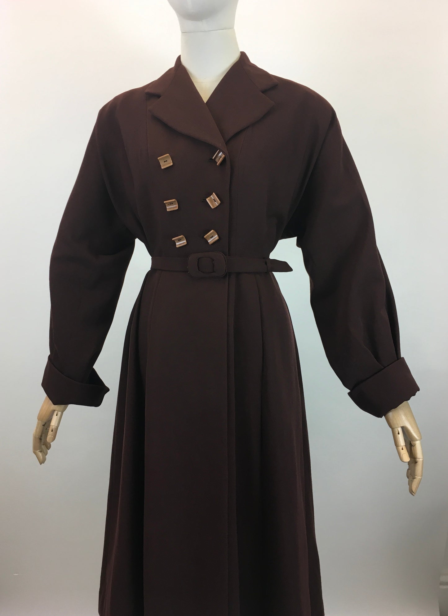Original 1940's Stunning Gaberdine Coat - In A Warm Chocolate Brown
