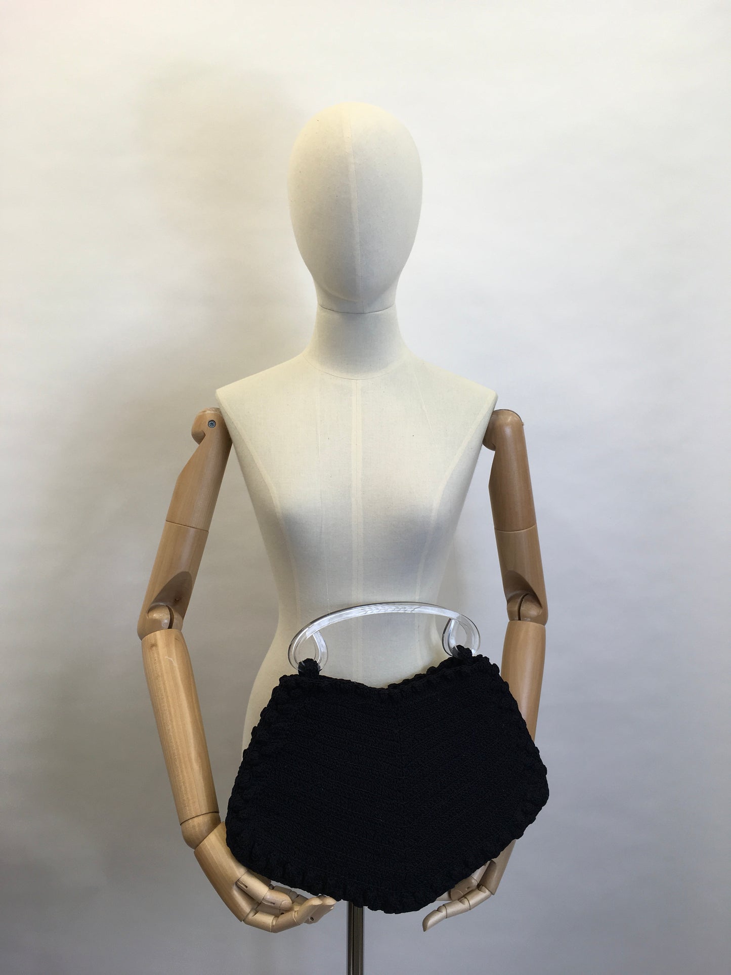 Original 1940’s Navy Crochet Bag in An unusual Shape -  With Gorgeous Lucite Handles