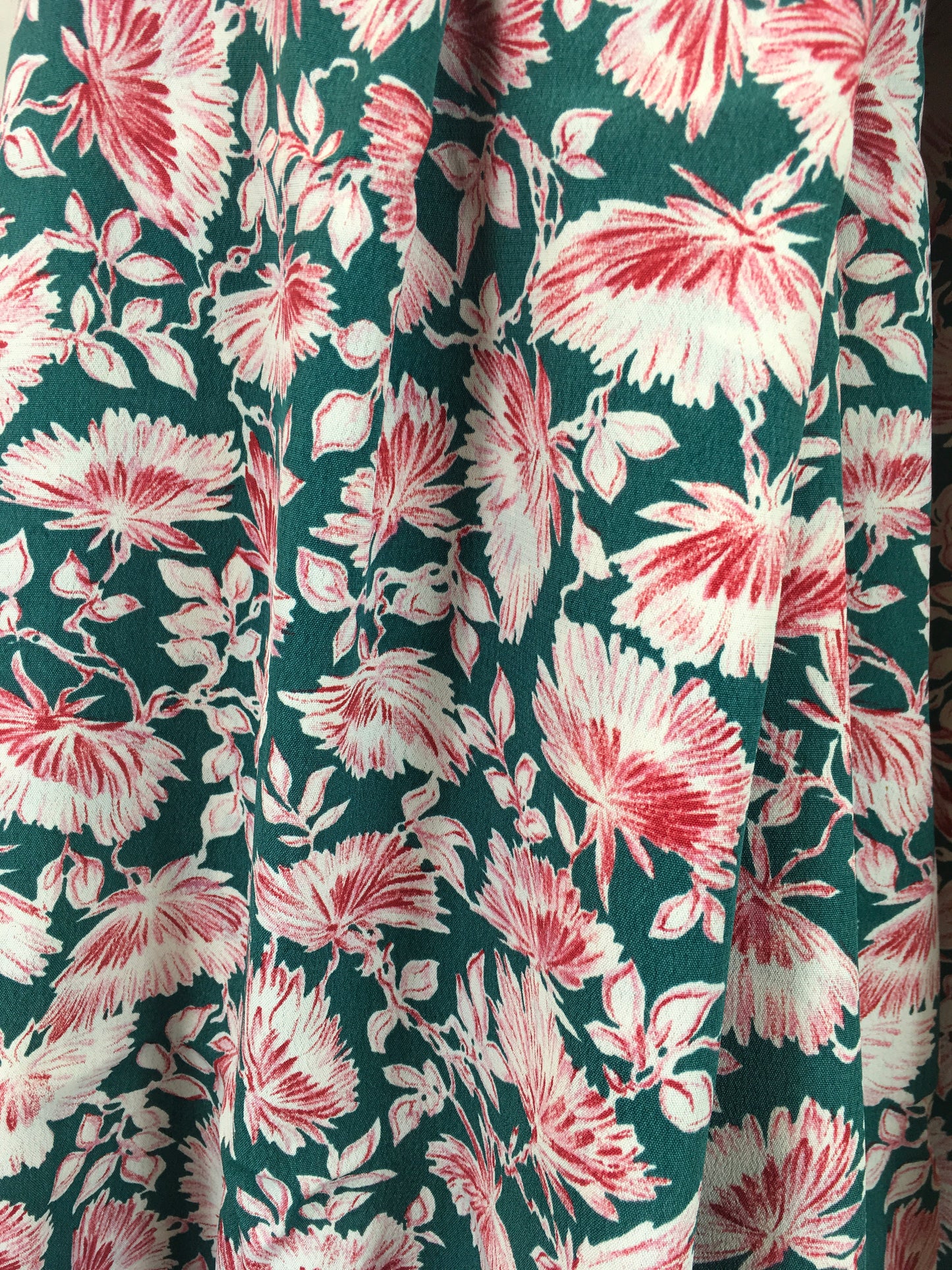 Original 1940’s Rayon Crepe Fabric - In A Jade Green and Deep Wine Floral 1.2 Metres