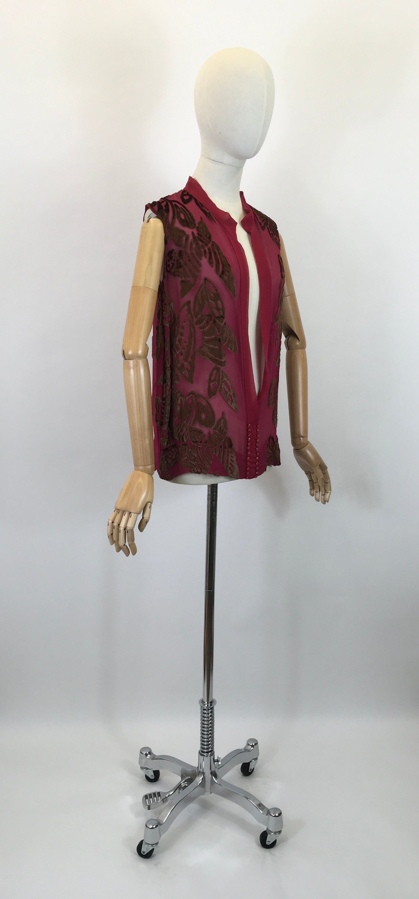 Original 1920's SENSATIONAL Tabard - In A Vibrant Raspberry and Gold Chiffon Devore