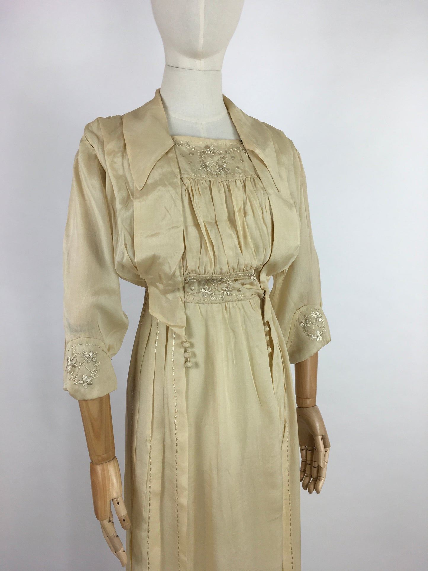 Original Early 1910’s Dress - Made from The Most Beautiful Buttermilk Cream Raw Silk with Exquisite Antique Detailing