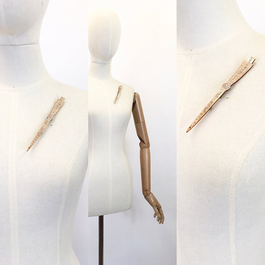 Original 1920's Fabulous Art Deco Brooch - In A Fawn Colourway with Paste Stones