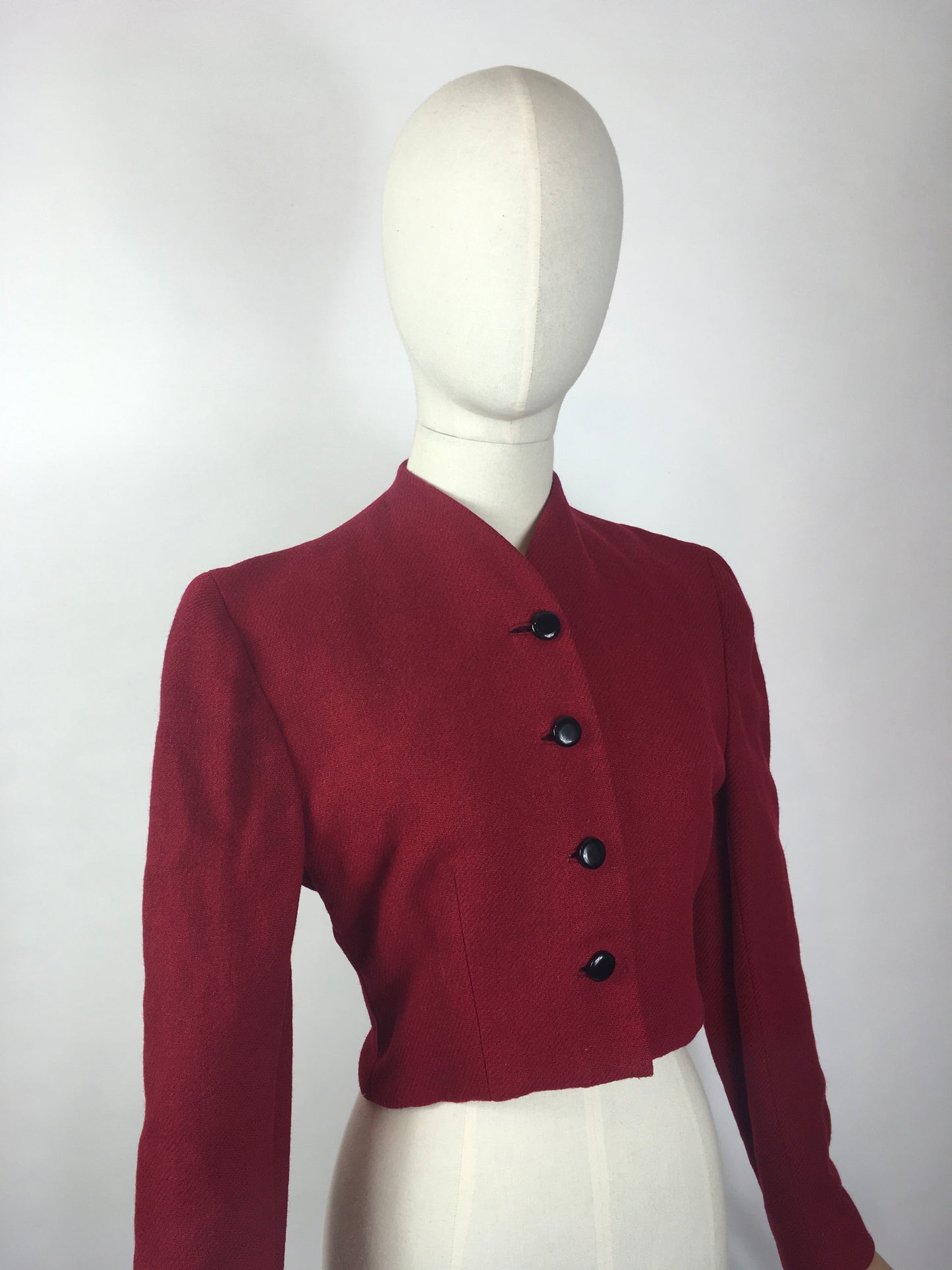 Original 1940’s American Cropped Jacket - In A Lovely Deep Wine Red Wool