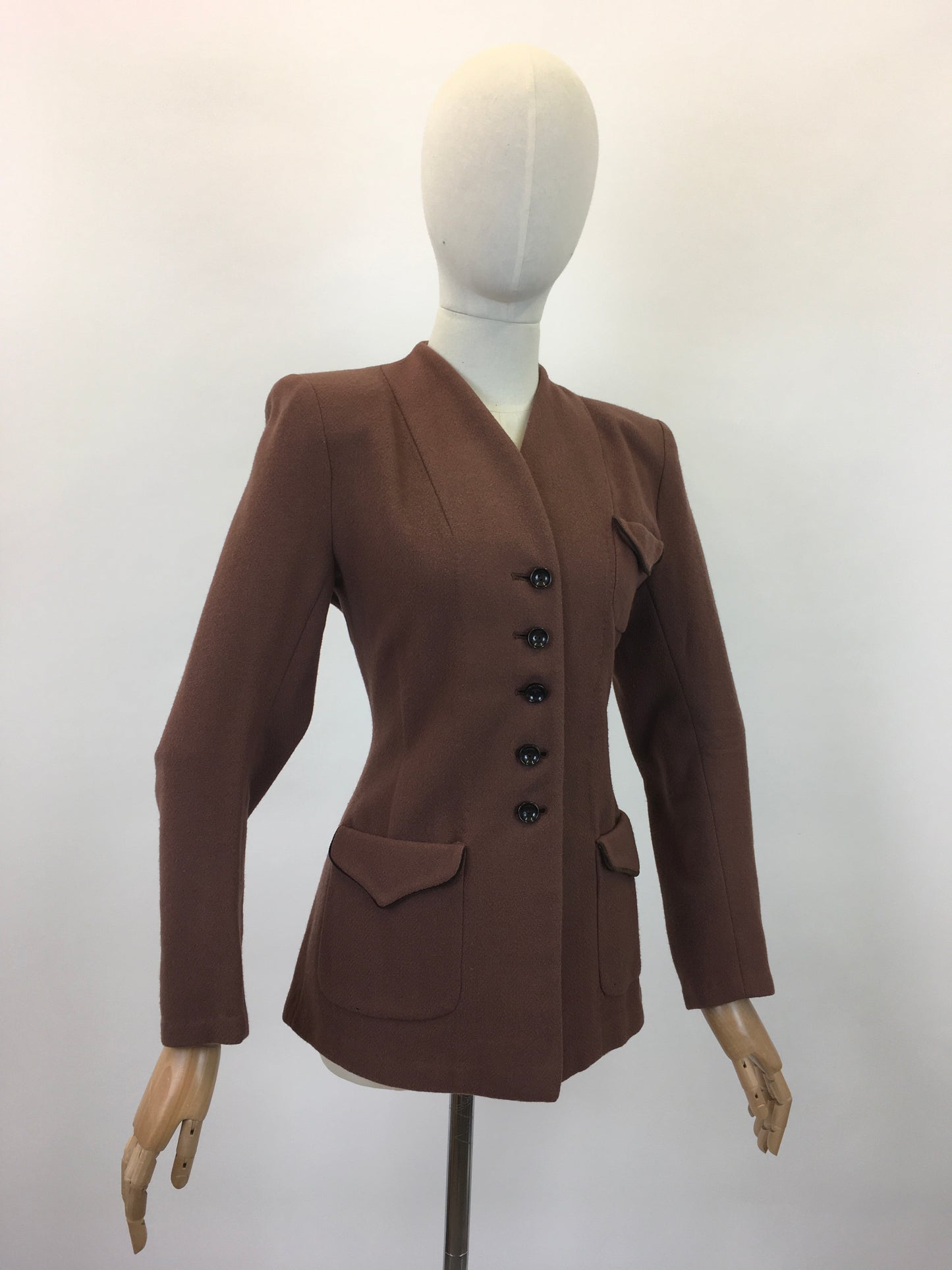 Original 1940's Darling Woollen Jacket - In A Caramel Brown With Green Piping