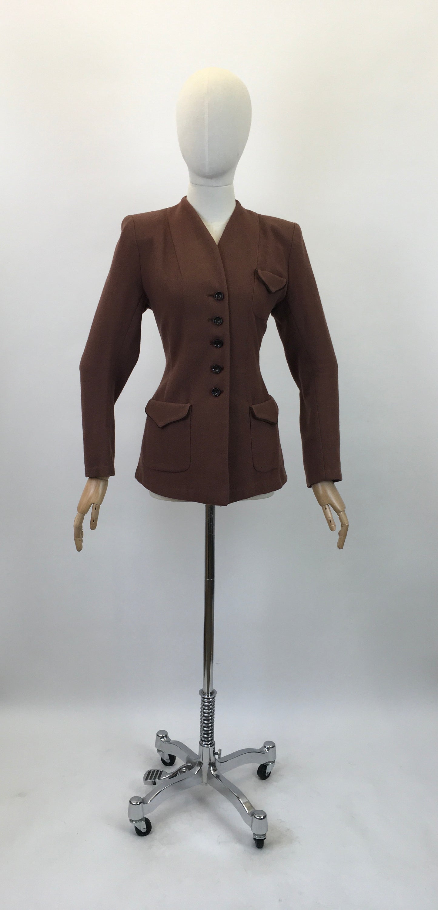 Original 1940's Darling Woollen Jacket - In A Caramel Brown With Green Piping