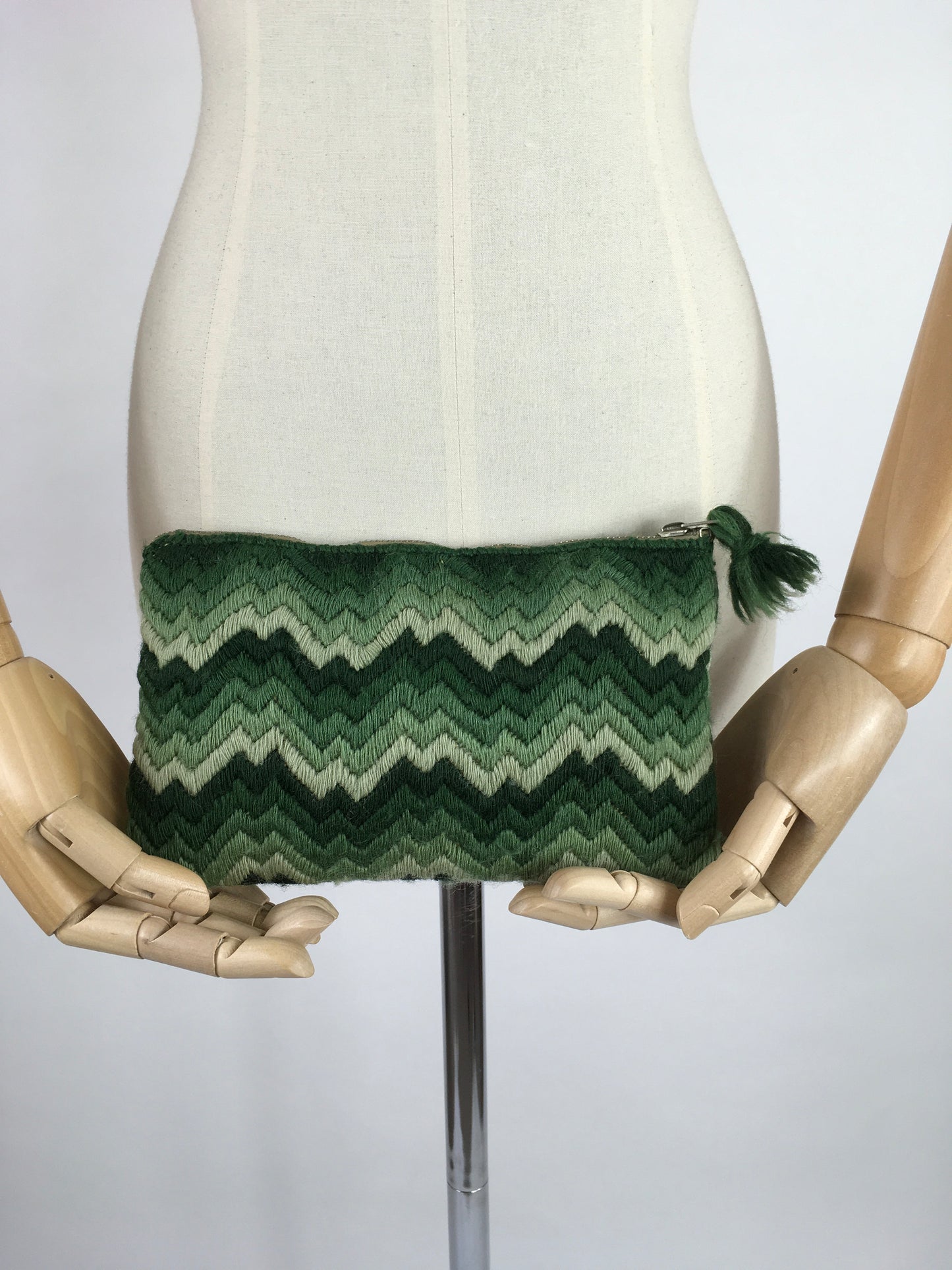 Original 1930s Clutch Bag - In a Lovely Wool in Tones of Green with A Chevron Pattern