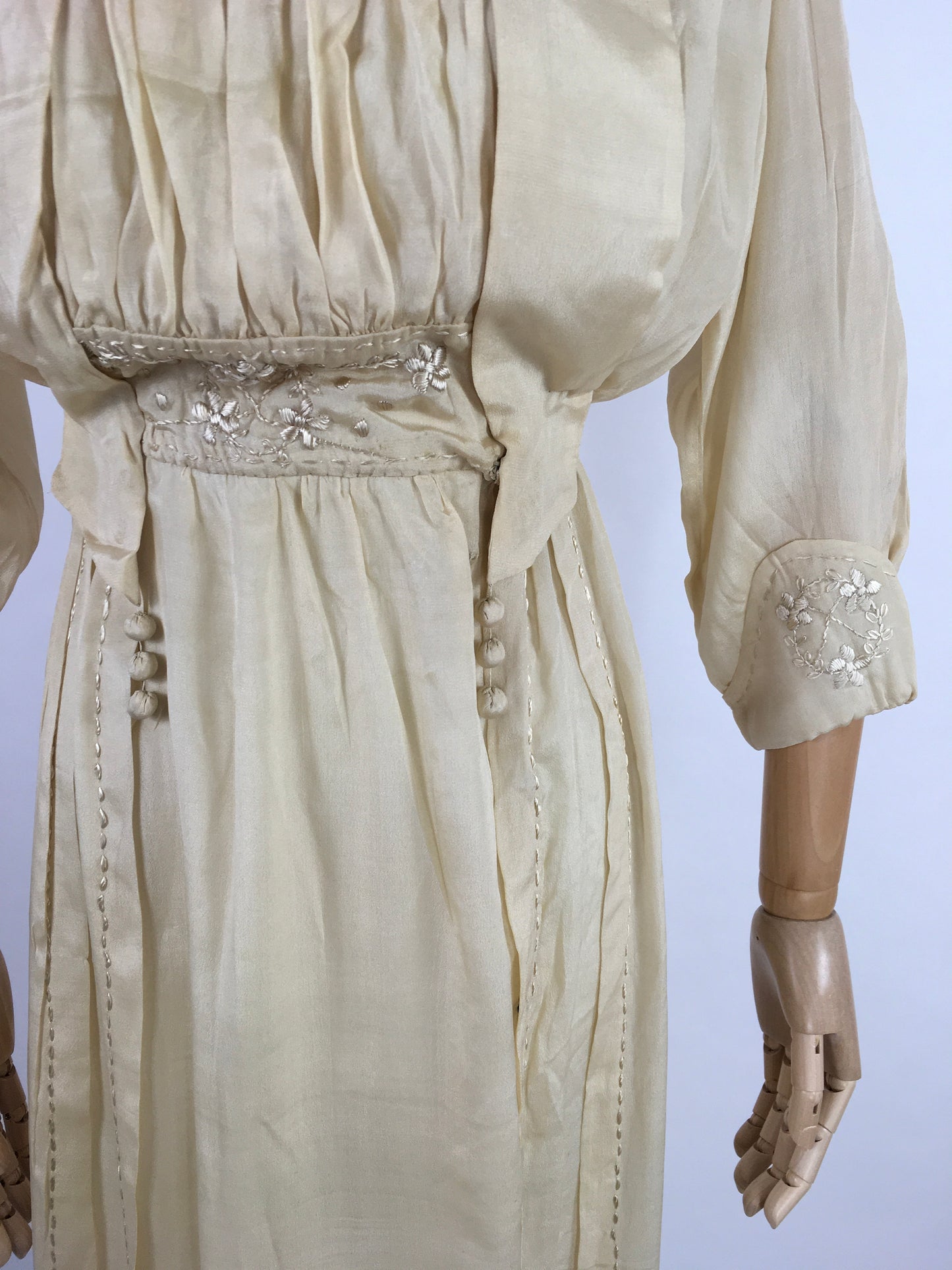 Original Early 1910’s Dress - Made from The Most Beautiful Buttermilk Cream Raw Silk with Exquisite Antique Detailing