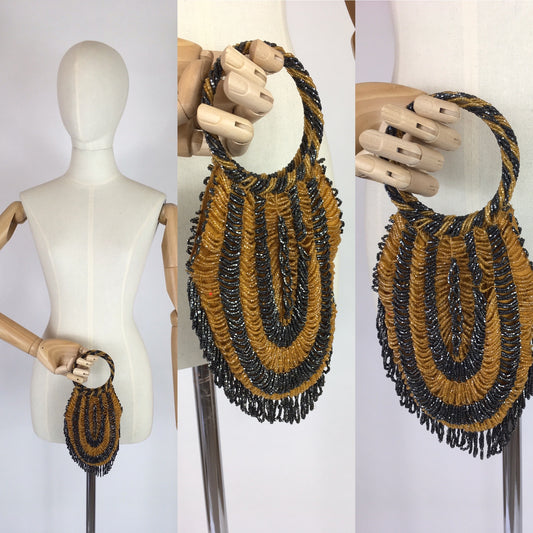 Original 1920s Beaded Evening Bag - In A Fabulous Gold and Black Colour Pallet