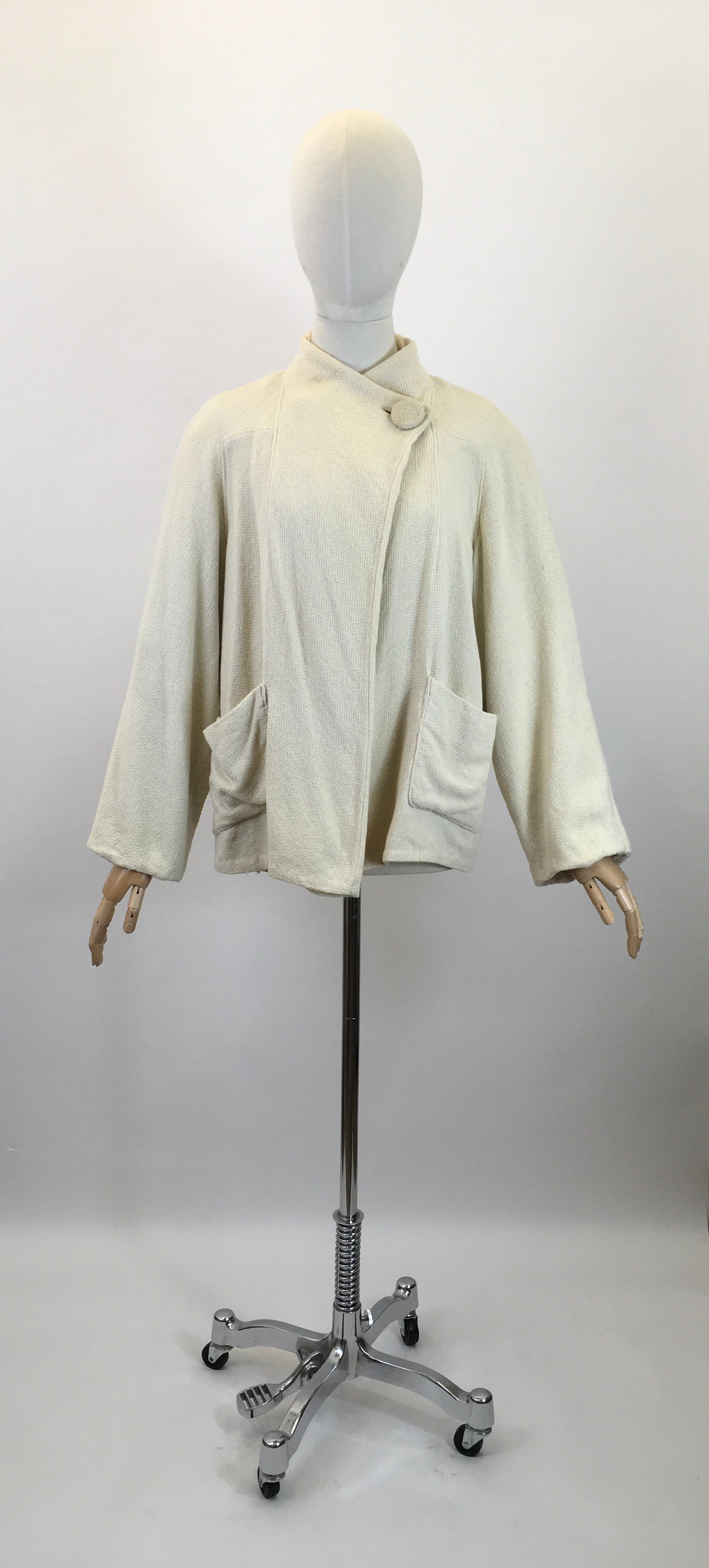 Original Early 1940's Darling Waffle Jacket - In A Light Cream with Deco Details