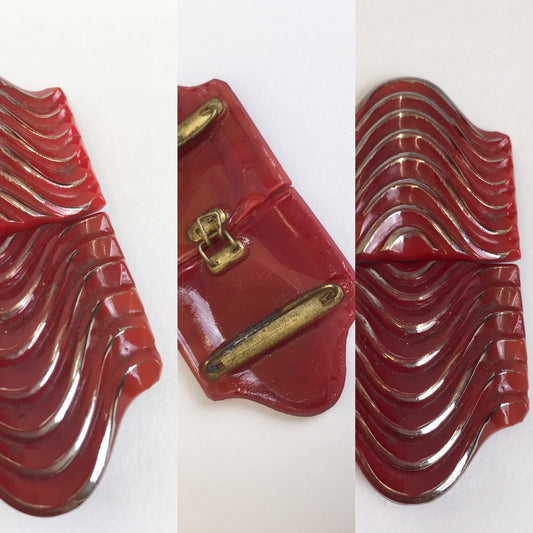 Original 1930’s Art Deco Red Glass Buckle - With Fabulous Detailing