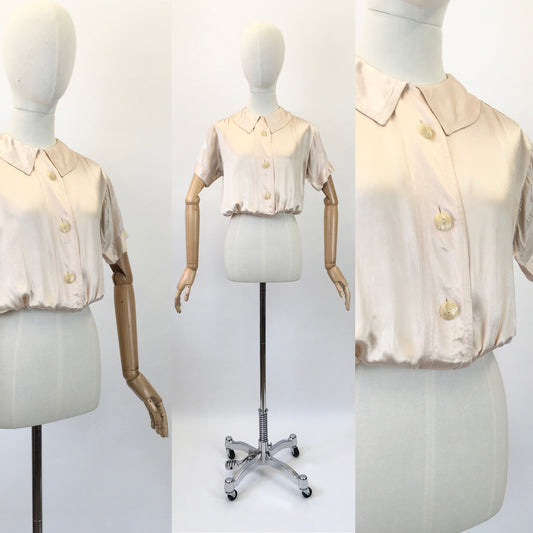 Original 1930's Darling Silk Rayon Blouse - In A Pale Pink