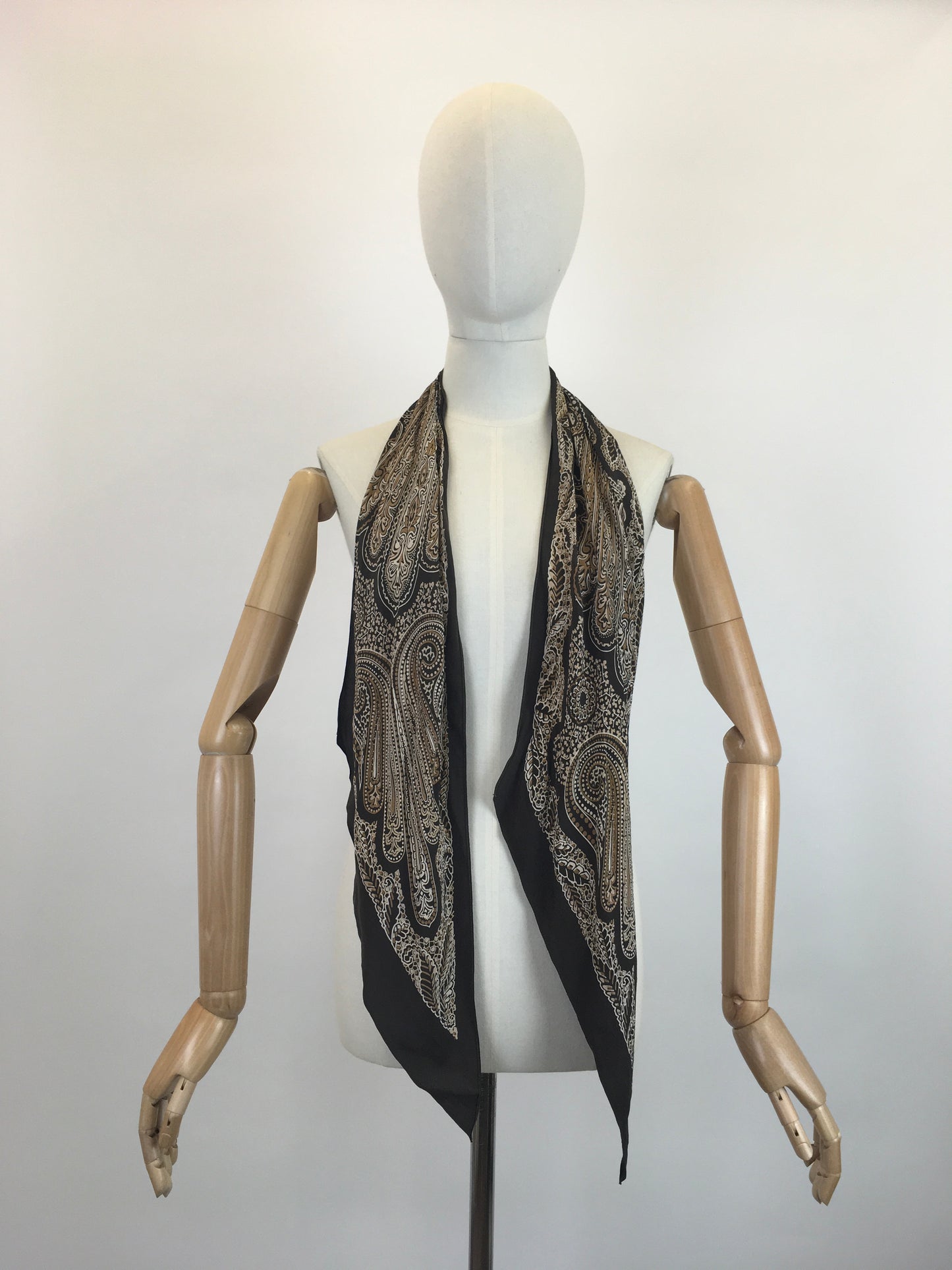 Original 1930’s Stunning Deco Pointed Scarf - In Warm Browns, Taupes and Mushrooms