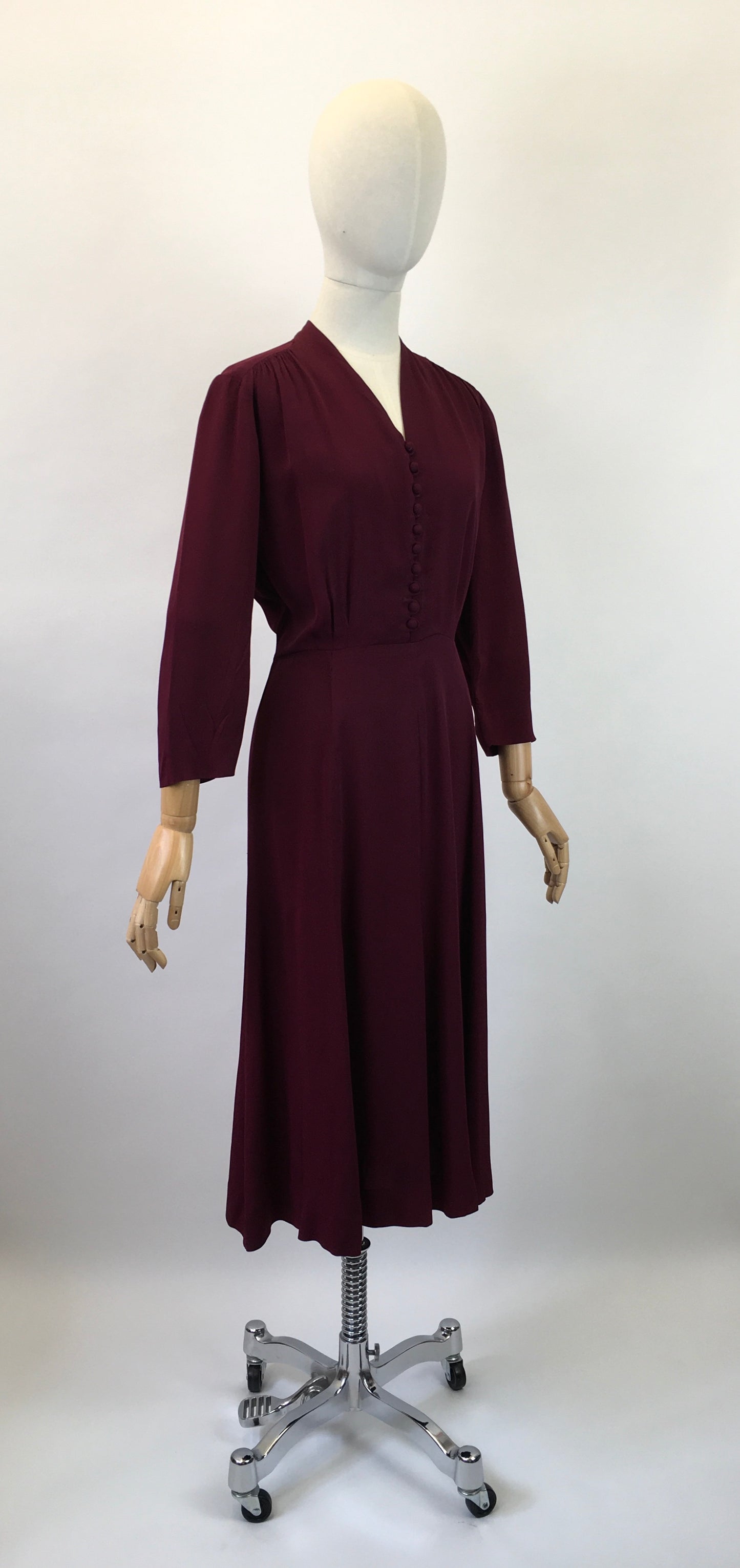 Original 1940's Divine Rayon Dress - In  A Deep Red Wine