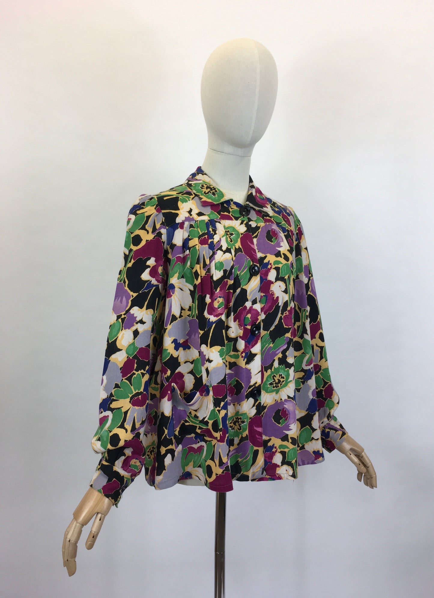 Original 1940’s FABULOUS CC41 Utility Blouse - In A Darling Floral Linen in A Winter Berry Palette