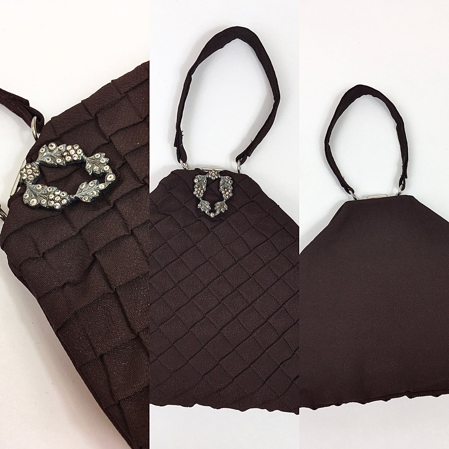 Original 1930's Stunning Warm Brown Crepe Evening Bag - With Pleated Details