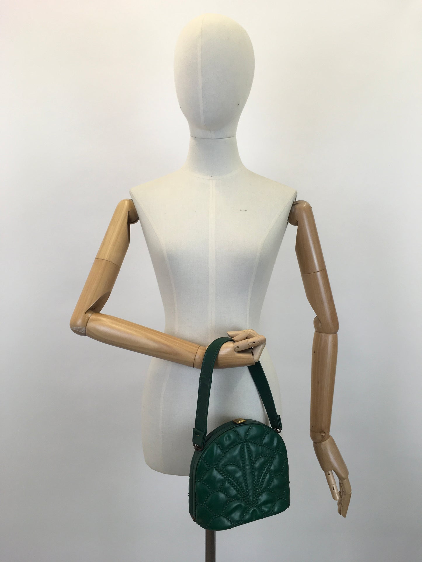 Original Stunning 1940's Emerald Green Handbag - With Studded Embellishments