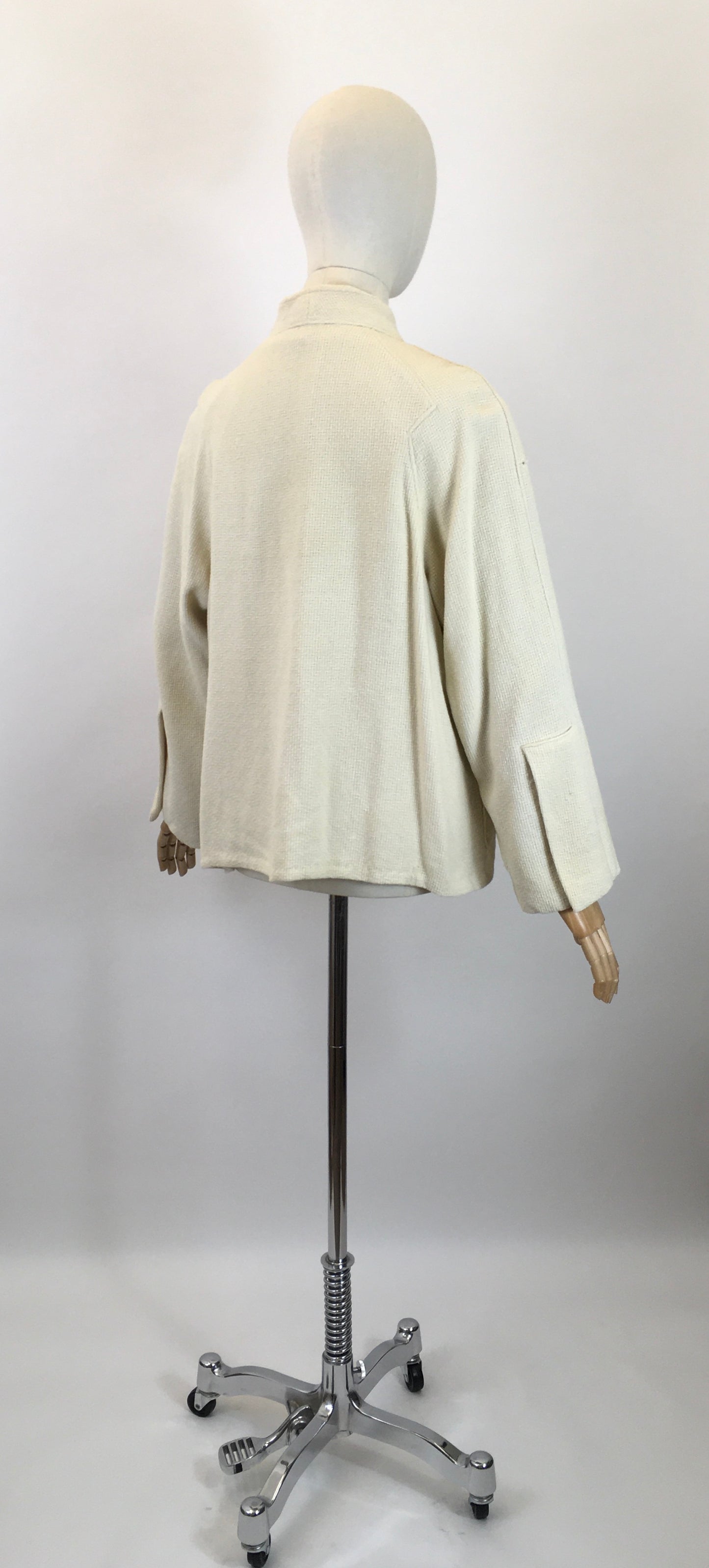 Original Early 1940's Darling Waffle Jacket - In A Light Cream with Deco Details