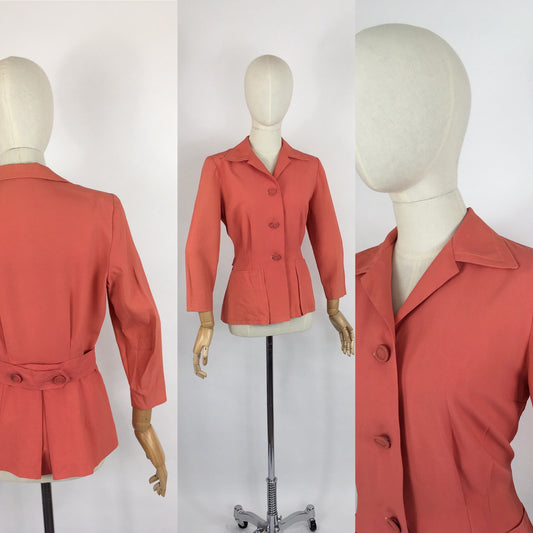 Original 1940s  Summer Jacket With Back Belt Detailing  - In A Fabulous Coral Colour ‘ A Bobby Ann Original’