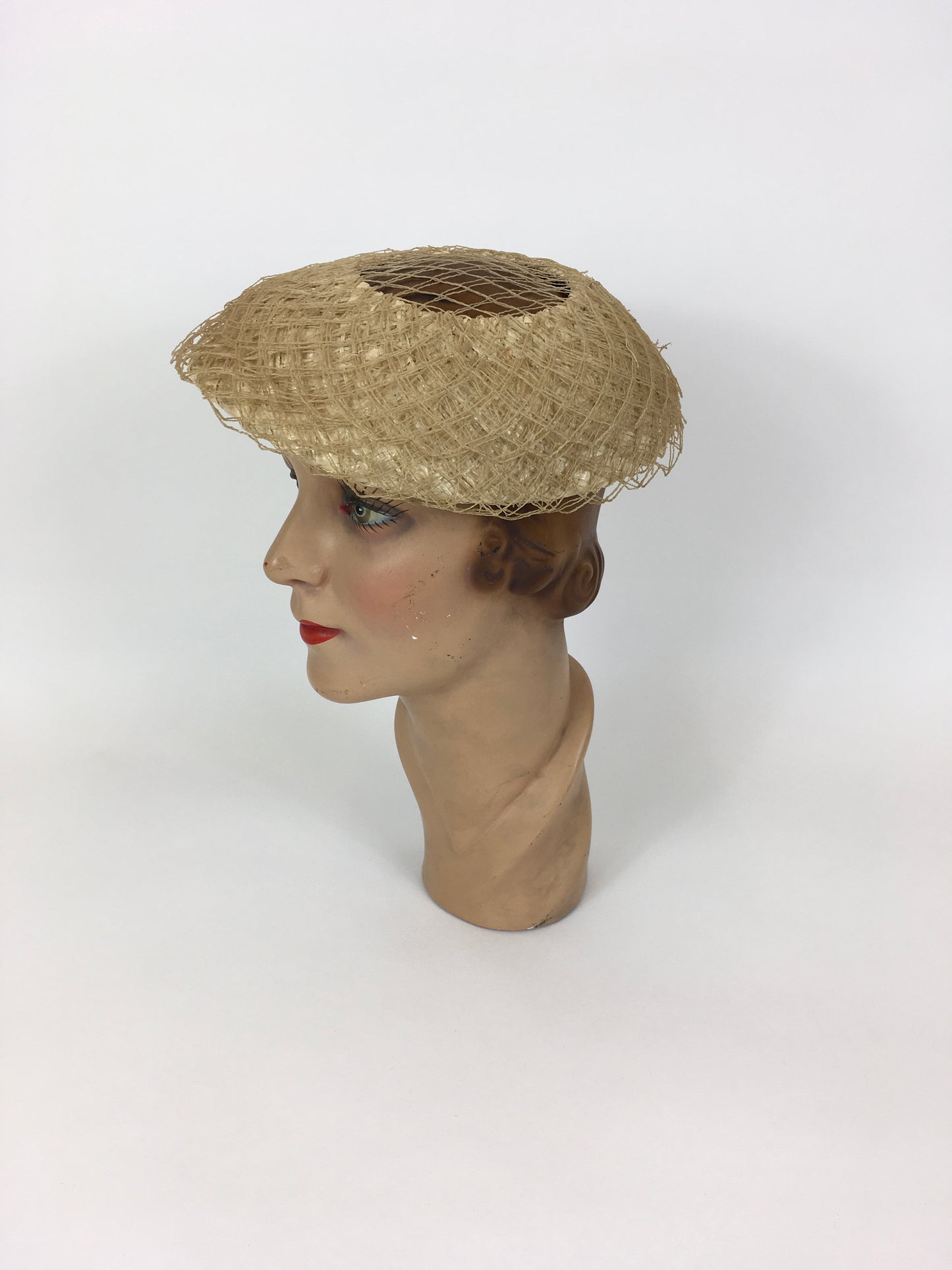 Original Late 1940’s Early 1950’s Straw & Raffia Overlay Cream Hat - An Iconic Staple Piece For A Collection