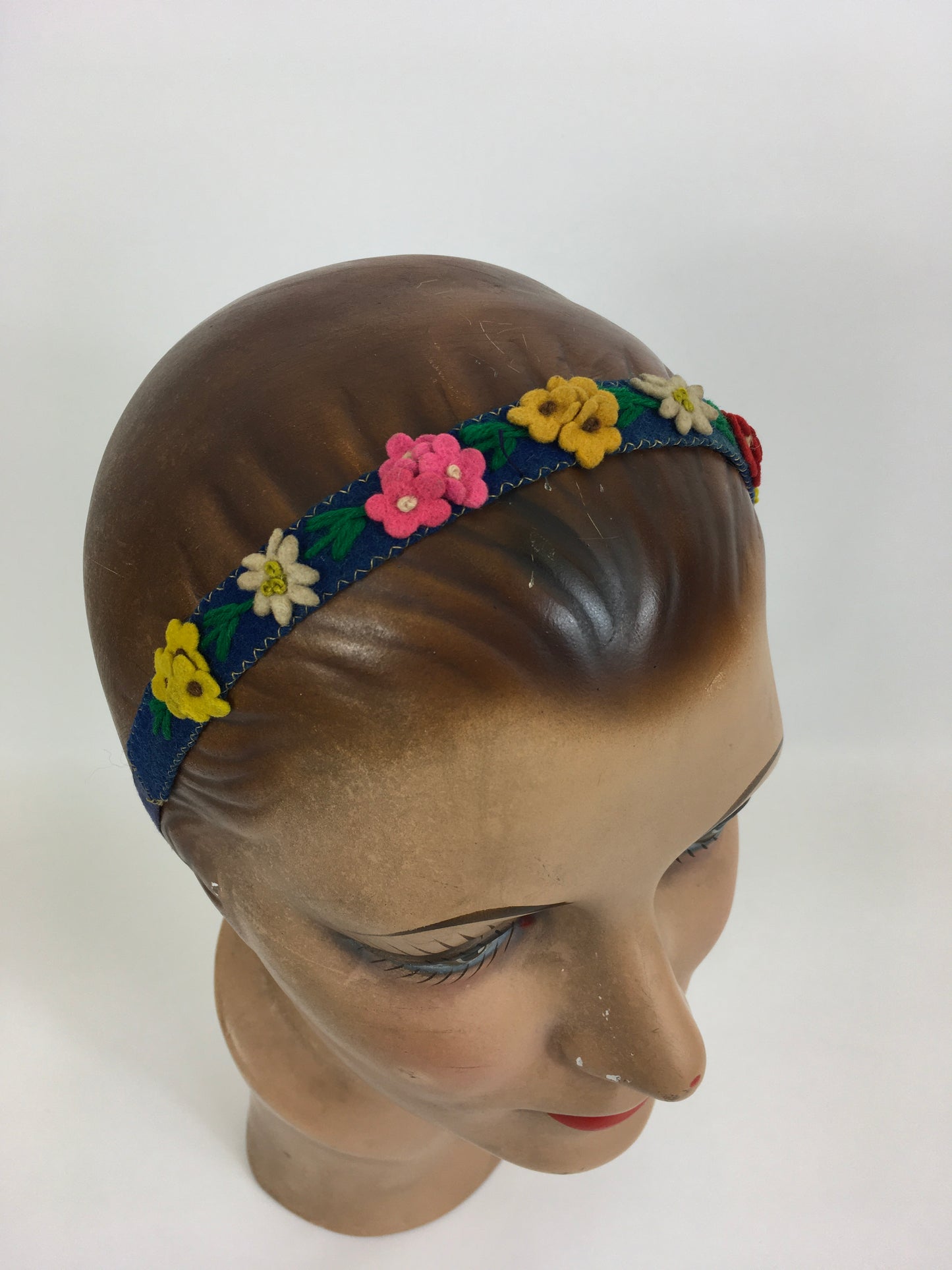 Original 1940’s Make Do and Mend Felt Headband - In Blue, Ivory, Yellow, Brown & Pink