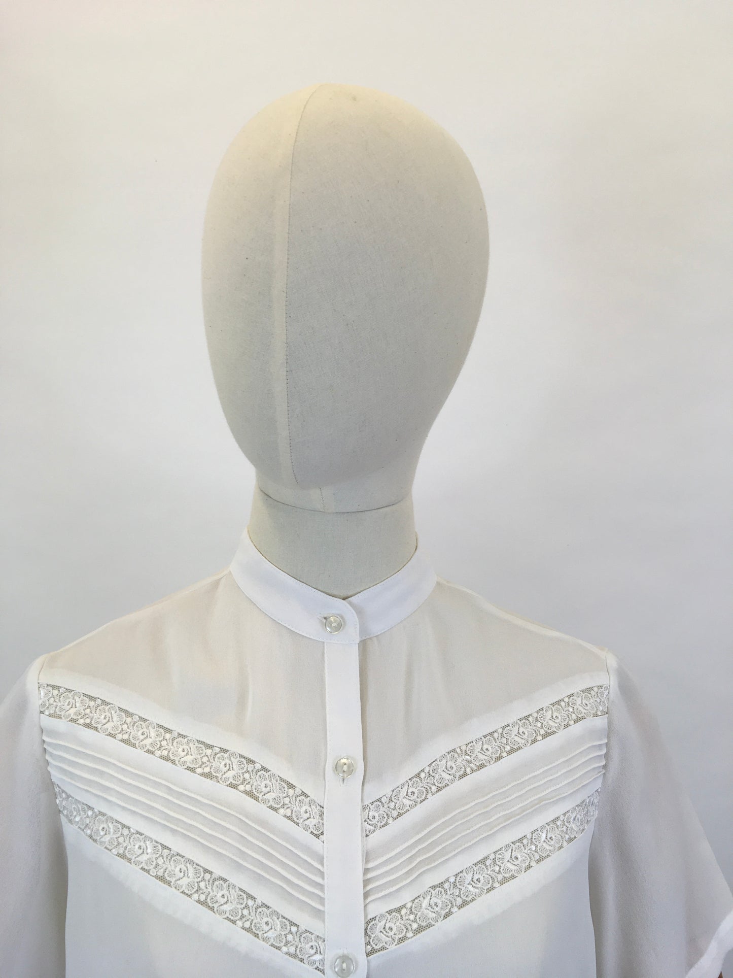 Original 1950’s Darling Sheer Rayon Blouse in White - Pintuck and Lace Detailing