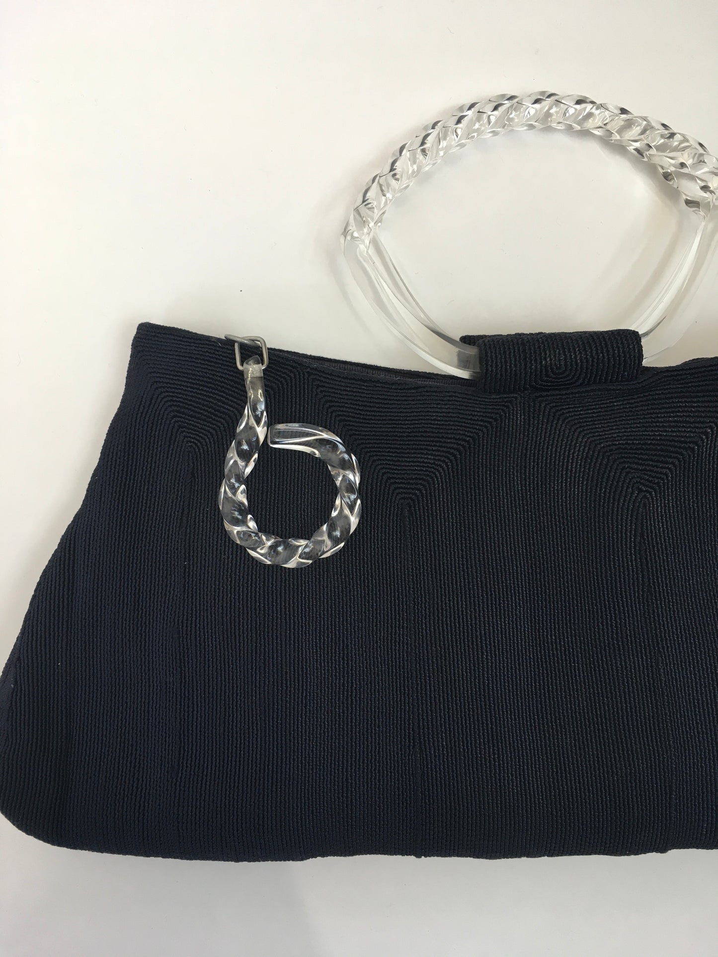 Original 1940’s STUNNING Navy ‘ Corde’ Handbag - With Twisted Lucite Double Handle and Chunky Pull