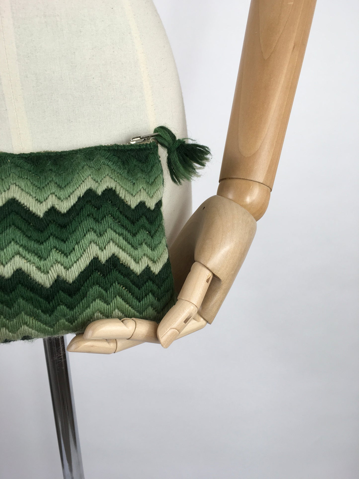 Original 1930s Clutch Bag - In a Lovely Wool in Tones of Green with A Chevron Pattern