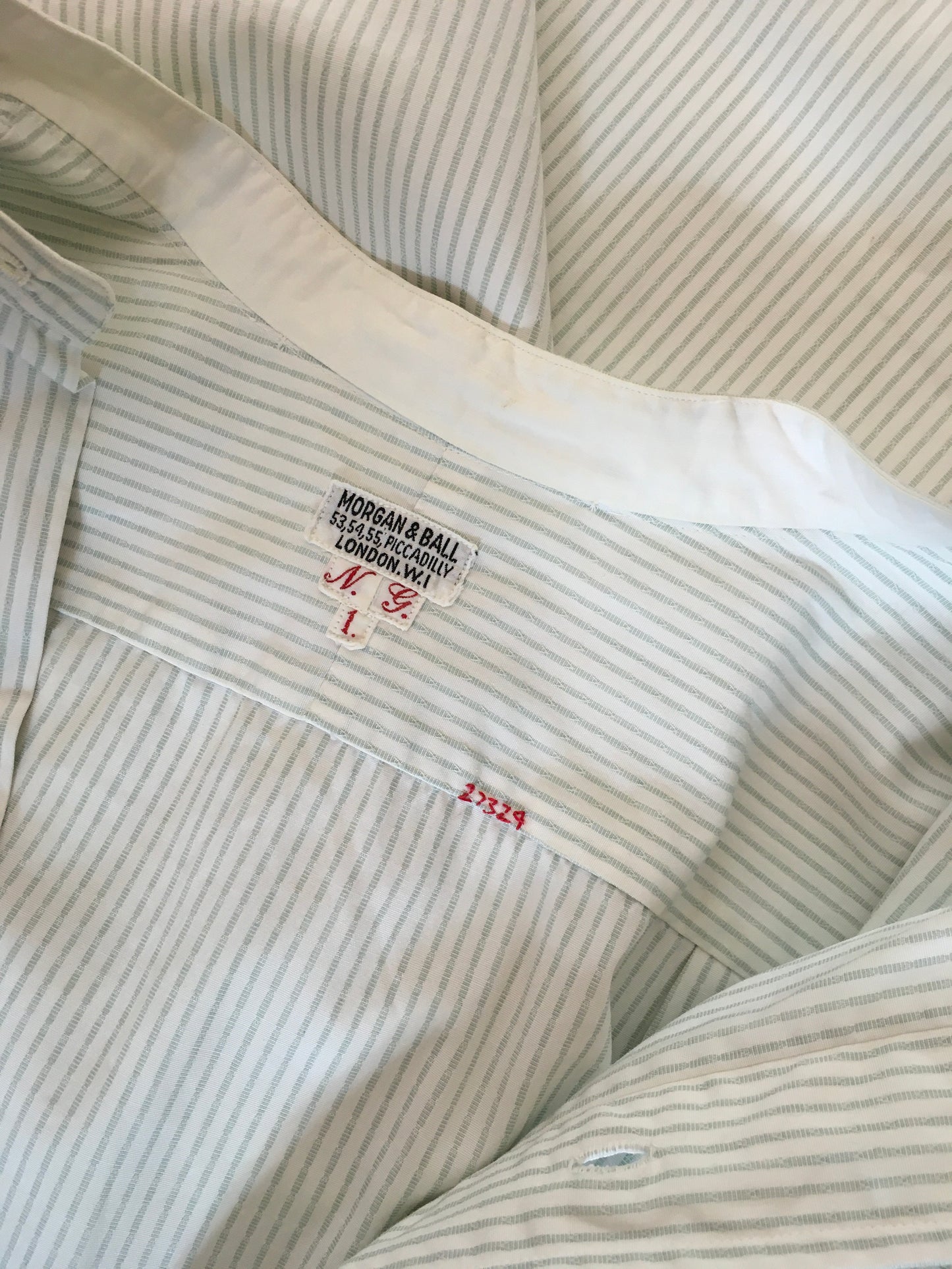 Original Gents Collarless Shirt by ‘ Morgan and Ball London’ - In a lovely Duck Egg Blue Stripe