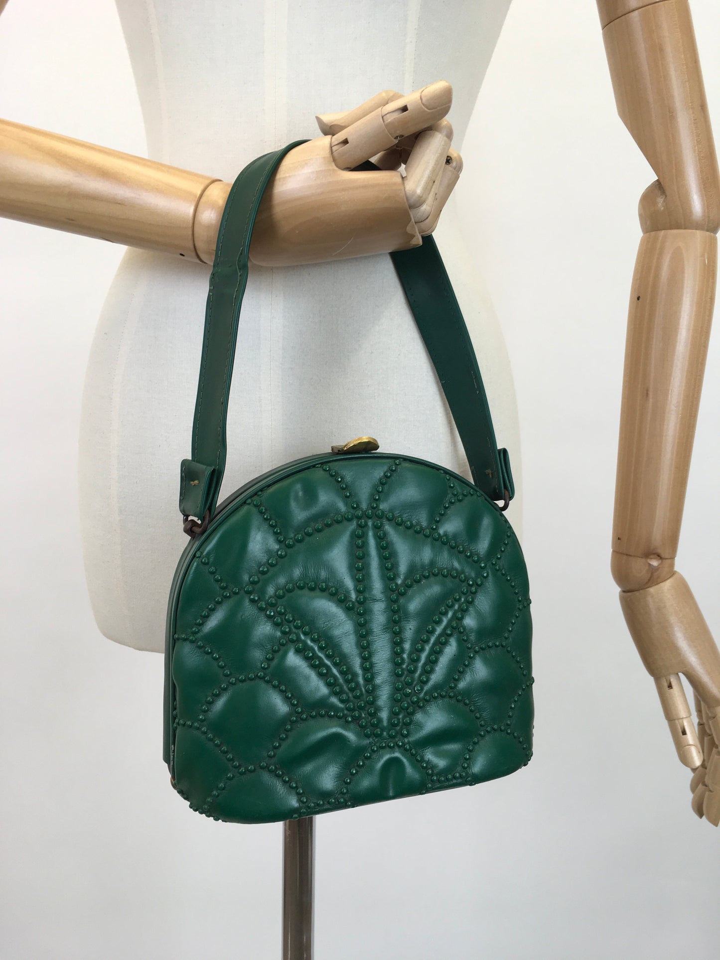 Original Stunning 1940's Emerald Green Handbag - With Studded Embellishments