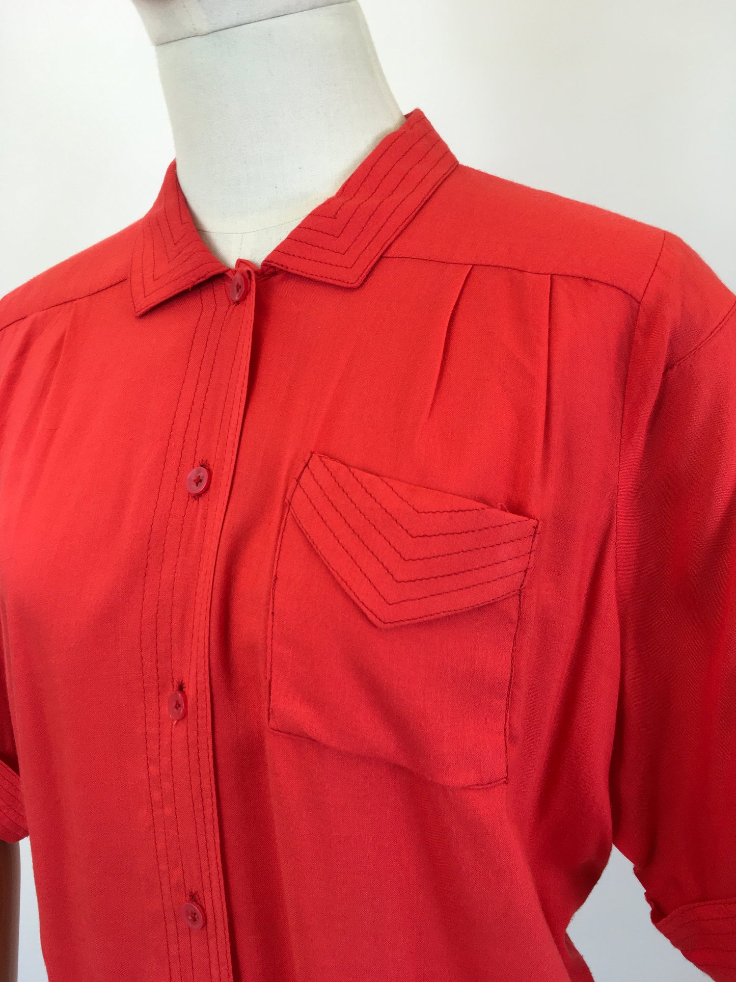 Original 1940's Fabulous Cotton Blouse - In A Lipstick Bright Red