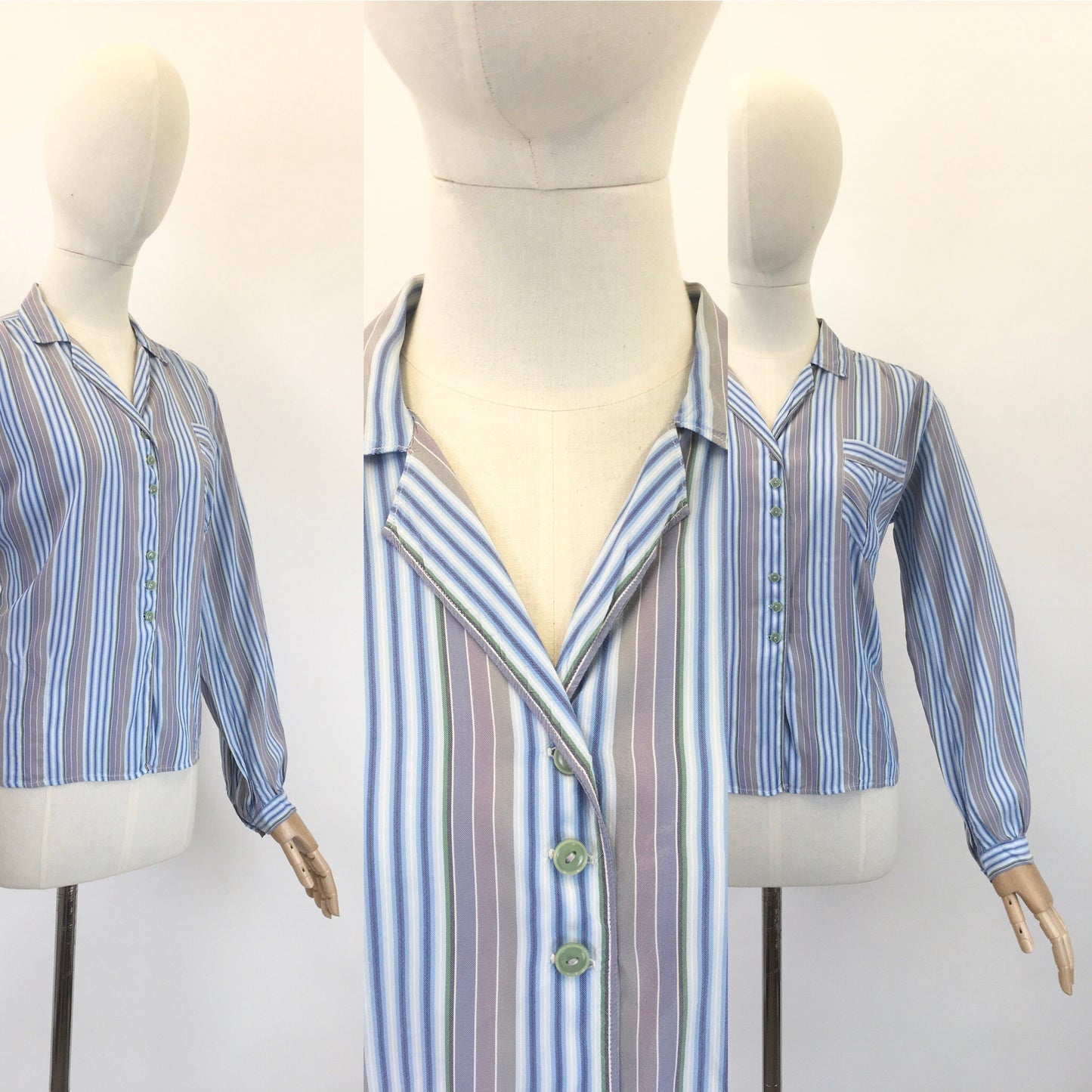 Original 1940’s CC41 Striped Blouse - In Blues, Mauves, Browns & Greens