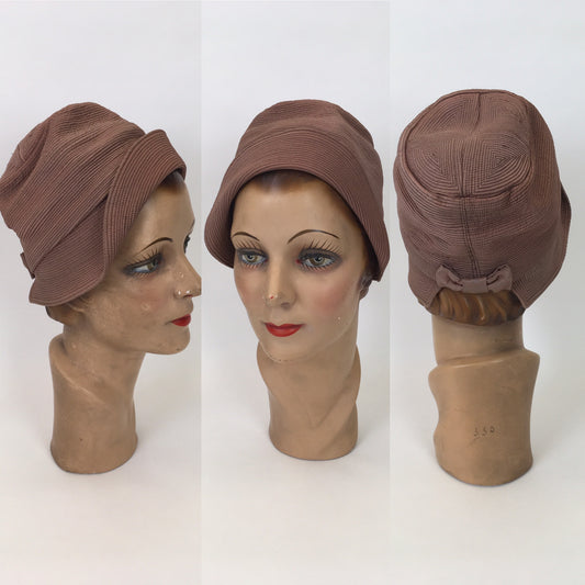 Original 1930s Exquisite Pale Rose Cloche Hat - Labelled ‘ Henry Heath’, A London Maker