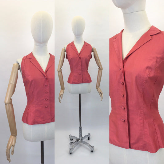 Original 1950s Deep Coral Cotton Blouse - In a Classic 50’s Silhouette